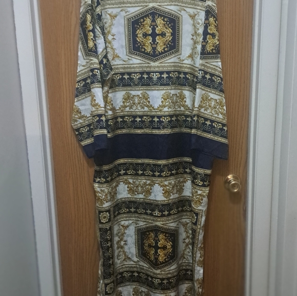 Vintage Cabernet  Baroque Print/ Versace Look ZIP FRONT Caftan  Sz Lg - Picture 5 of 12
